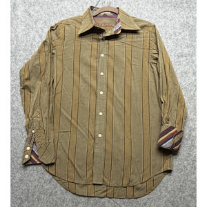 Robert Graham Shirt Mens Small Brown Stripe Long Sleeve Parkford Button Front
